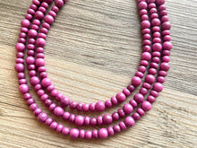 Load image into Gallery viewer, Pinkish Purple Statement Necklace, Chunky 3 Strand Jewelry, purple necklace silver necklace, Pink bib necklace bridesmaid