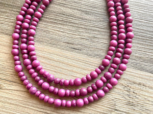 Pinkish Purple Statement Necklace, Chunky 3 Strand Jewelry, purple necklace silver necklace, Pink bib necklace bridesmaid