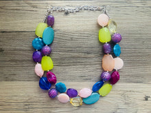 Load image into Gallery viewer, Ipanema Beach statement necklace, Beaded statement necklace, blue necklace, bib necklace, purple teal royal green bridesmaids chunky