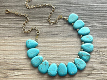 Load image into Gallery viewer, Polished Turquoise GemStone Necklace green blue statement necklace jewelry, long beaded statement layering necklace single strand