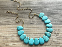 Load image into Gallery viewer, Polished Turquoise GemStone Necklace green blue statement necklace jewelry, long beaded statement layering necklace single strand