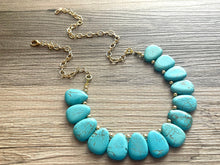 Load image into Gallery viewer, Polished Turquoise GemStone Necklace green blue statement necklace jewelry, long beaded statement layering necklace single strand