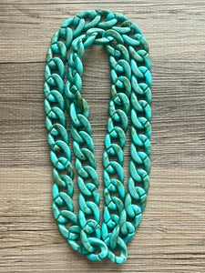 Long Acrylic necklace, seafoam linking acetate necklace, chain necklace, statement necklace jewelry, layering necklace turquoise