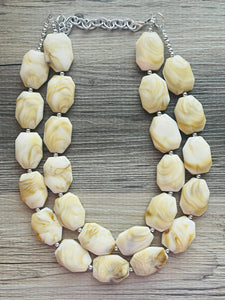 Swirled S’more statement necklace, neutral necklace, Beaded statement necklace, bib necklace, cream chocolate brown tan statement jewelry