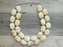 Load image into Gallery viewer, Swirled S’more statement necklace, neutral necklace, Beaded statement necklace, bib necklace, cream chocolate brown tan statement jewelry