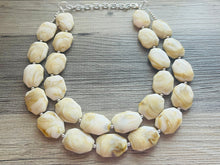 Load image into Gallery viewer, Swirled S’more statement necklace, neutral necklace, Beaded statement necklace, bib necklace, cream chocolate brown tan statement jewelry