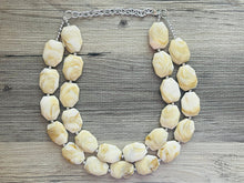 Load image into Gallery viewer, Swirled S’more statement necklace, neutral necklace, Beaded statement necklace, bib necklace, cream chocolate brown tan statement jewelry