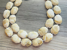 Load image into Gallery viewer, Swirled S’more statement necklace, neutral necklace, Beaded statement necklace, bib necklace, cream chocolate brown tan statement jewelry