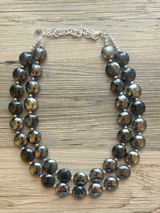 Black & Gray Necklace OOAK multi strand jewelry, big bib beaded chunky statement necklace, silver necklace, bridesmaid necklace