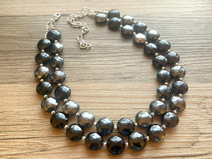 Black & Gray Necklace OOAK multi strand jewelry, big bib beaded chunky statement necklace, silver necklace, bridesmaid necklace