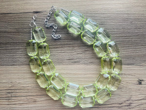 Green Splendor Statement Necklace, Chunky Jewelry Big Beaded Necklace, light green Necklace, mint Jewelry bubble double strand grass