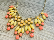 Load image into Gallery viewer, Sunrise Vintage Statement necklace, stunning elegant yellow coral statement bib necklace, gold layering necklace