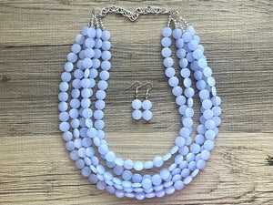 But a Dream Statement Necklace, chunky bib beaded jewelry, sky blue color block wedding bridesmaid acrylic bib jewelry periwinkle 5 strand