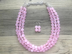 But a Dream Statement Necklace, chunky bib beaded jewelry, blush pink color block wedding bridesmaid acrylic bib jewelry light pink 3 strand