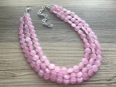 But a Dream Statement Necklace, chunky bib beaded jewelry, blush pink color block wedding bridesmaid acrylic bib jewelry light pink 3 strand