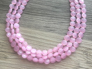 But a Dream Statement Necklace, chunky bib beaded jewelry, blush pink color block wedding bridesmaid acrylic bib jewelry light pink 3 strand