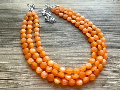 Orange Beaded Statement Necklace, beaded jewelry, orange jewelry, beaded necklace, orange earrings necklace, chunky bib