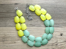 Load image into Gallery viewer, Lime Green Mojito Chunky Statement Necklace, Big beaded jewelry, Double Strand Statement Necklace, Bib necklace, green bridesmaid wedding