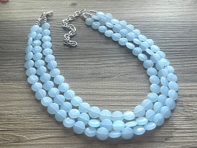Baby Blue Beaded Statement Necklace, beaded jewelry, sky light blue jewelry, baby blue beaded necklace, blue earrings necklace, chunky