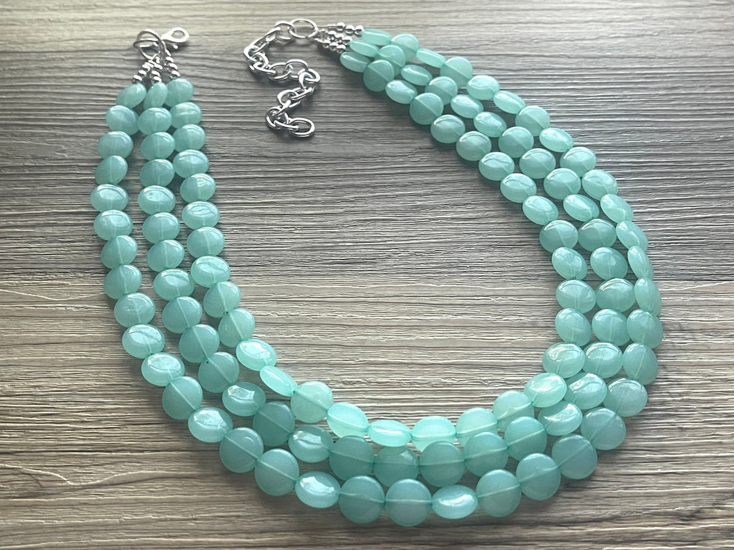 Mint Green Beaded Statement Necklace, beaded jewelry, light green jewelry, mojito beaded necklace, green earrings necklace, chunky