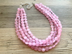 But a Dream Statement Necklace, chunky bib beaded jewelry, blush pink color block wedding bridesmaid acrylic bib jewelry light baby 5 strand