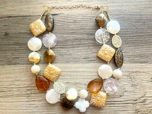 Luxe & Luxury OOAK statement Necklace, Brown gold tan resin Beaded Necklace, summer chunky champagne creamy jewelry