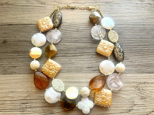 Luxe & Luxury OOAK statement Necklace, Brown gold tan resin Beaded Necklace, summer chunky champagne creamy jewelry