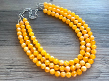 Load image into Gallery viewer, Bright Chunky Orange Statement Necklace, Big beaded jewelry, Triple Strand Statement Necklace, Bib necklace creamsicle bridesmaid wedding