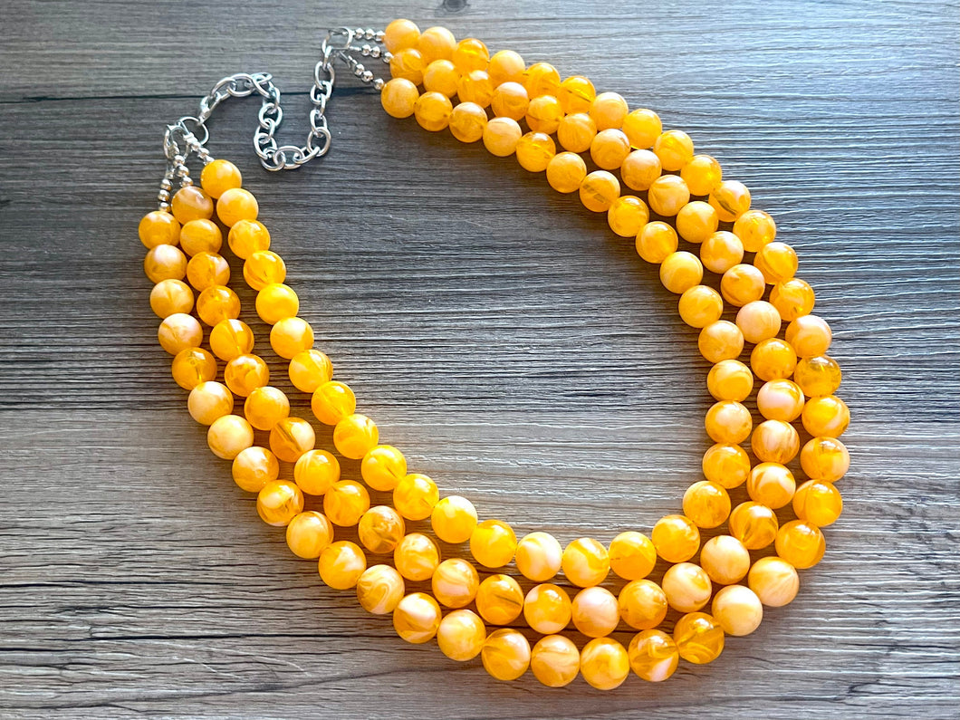 Bright Chunky Orange Statement Necklace, Big beaded jewelry, Triple Strand Statement Necklace, Bib necklace creamsicle bridesmaid wedding