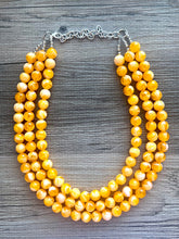 Load image into Gallery viewer, Bright Chunky Orange Statement Necklace, Big beaded jewelry, Triple Strand Statement Necklace, Bib necklace creamsicle bridesmaid wedding