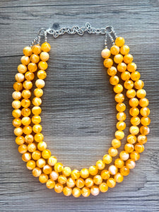 Bright Chunky Orange Statement Necklace, Big beaded jewelry, Triple Strand Statement Necklace, Bib necklace creamsicle bridesmaid wedding