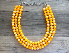 Load image into Gallery viewer, Bright Chunky Orange Statement Necklace, Big beaded jewelry, Triple Strand Statement Necklace, Bib necklace creamsicle bridesmaid wedding