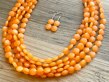 Load image into Gallery viewer, Orange Beaded Statement Necklace, beaded jewelry, orange jewelry, beaded wedding orange earrings bridesmaids, chunky bib