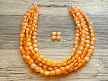 Load image into Gallery viewer, Orange Beaded Statement Necklace, beaded jewelry, orange jewelry, beaded wedding orange earrings bridesmaids, chunky bib
