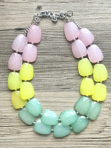 Pink & Green Chunky Statement Necklace, green pink beaded necklace jewelry, multi color jewelry multi strand necklace, bib chunky