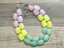 Load image into Gallery viewer, Pink &amp; Green Chunky Statement Necklace, green pink beaded necklace jewelry, multi color jewelry multi strand necklace, bib chunky