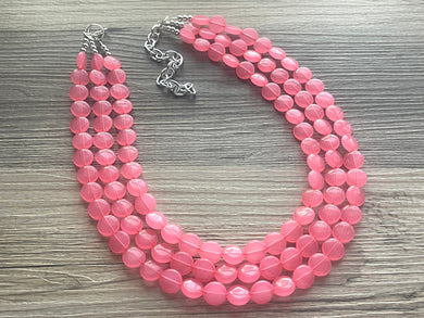 Hot Pink Beaded Statement Necklace, beaded jewelry, candy pink jewelry, carnation beaded necklace, pink earrings necklace, chunky