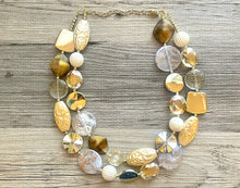 Load image into Gallery viewer, The Royal Suite OOAK statement Necklace, Brown gold tan resin Beaded Necklace, summer chunky champagne creamy jewelry metallic