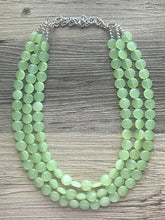 Load image into Gallery viewer, Honeydew Triple Strand statement necklace, round beaded chunky jewelry set, light green Bib silver earring mojito bridesmaid wedding