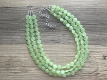 Load image into Gallery viewer, Honeydew Triple Strand statement necklace, round beaded chunky jewelry set, light green Bib silver earring mojito bridesmaid wedding