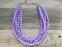 Load image into Gallery viewer, Lavender Beaded Statement Necklace, beaded jewelry, purple jewelry, beaded necklace, light purple earrings necklace, chunky bib 5 strand