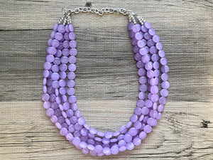 Lavender Beaded Statement Necklace, beaded jewelry, purple jewelry, beaded necklace, light purple earrings necklace, chunky bib 5 strand