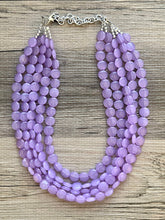 Load image into Gallery viewer, Lavender Beaded Statement Necklace, beaded jewelry, purple jewelry, beaded necklace, light purple earrings necklace, chunky bib 5 strand