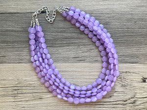 Lavender Beaded Statement Necklace, beaded jewelry, purple jewelry, beaded necklace, light purple earrings necklace, chunky bib 5 strand