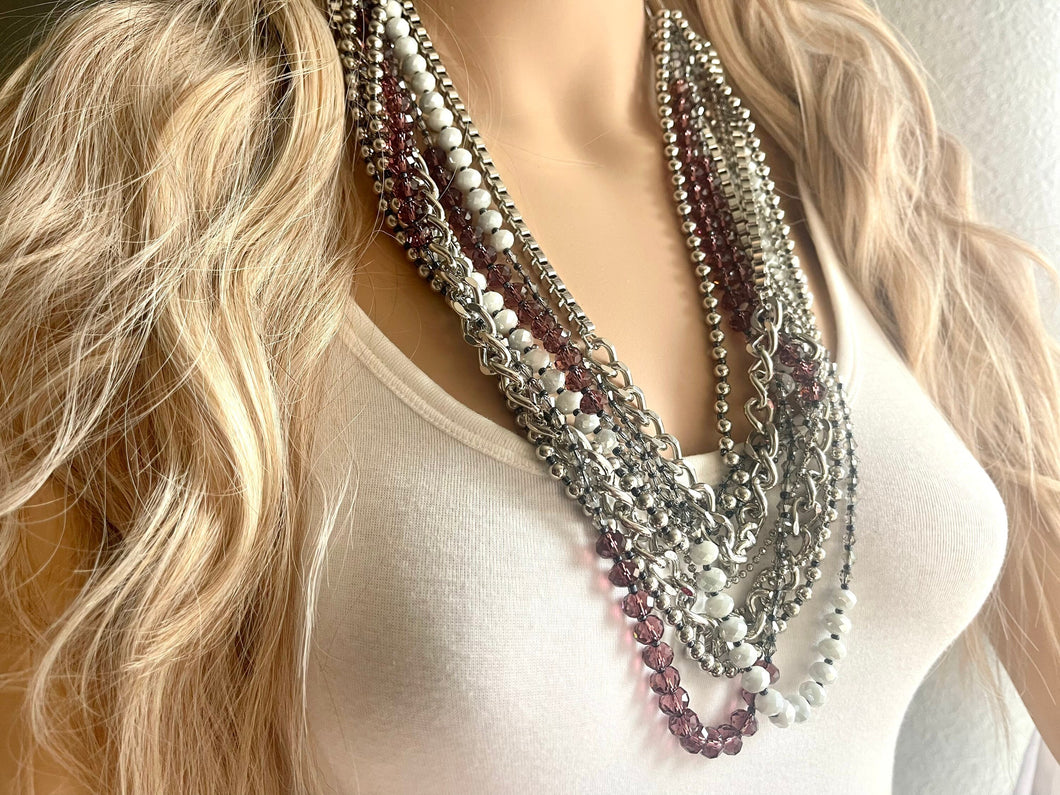 Ultimate Rockstar Statement Necklace, extra chunky rocker punk dramatic necklace, extra thick silver gray gunmetal glass beaded chain