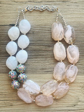 Load image into Gallery viewer, Rainbow Glitter Chunky Statement Necklace, neutral beaded necklace, bubble jewelry pink jewelry multi strand necklace, bib chunky beaded