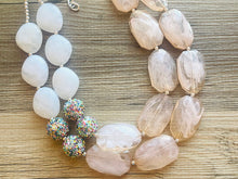 Load image into Gallery viewer, Rainbow Glitter Chunky Statement Necklace, neutral beaded necklace, bubble jewelry pink jewelry multi strand necklace, bib chunky beaded