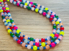 Load image into Gallery viewer, Birthday Rave Multi-Color Rainbow Silver Necklace, Chunky Statement Necklace Happy Bright Summer Jewelry, big beaded jewelry