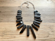 Load image into Gallery viewer, GemStone Chunky Statement Necklace, black necklace, gemstone necklace, long gem jewelry, beaded necklace, onyx stone spiky jewelry