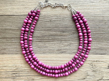 Load image into Gallery viewer, Pinkish Purple Statement Necklace, Chunky 3 Strand Jewelry, purple necklace silver necklace, Pink bib necklace bridesmaid